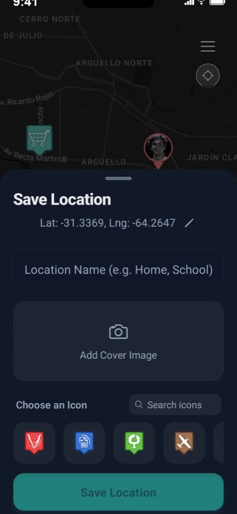 The Save Location screen